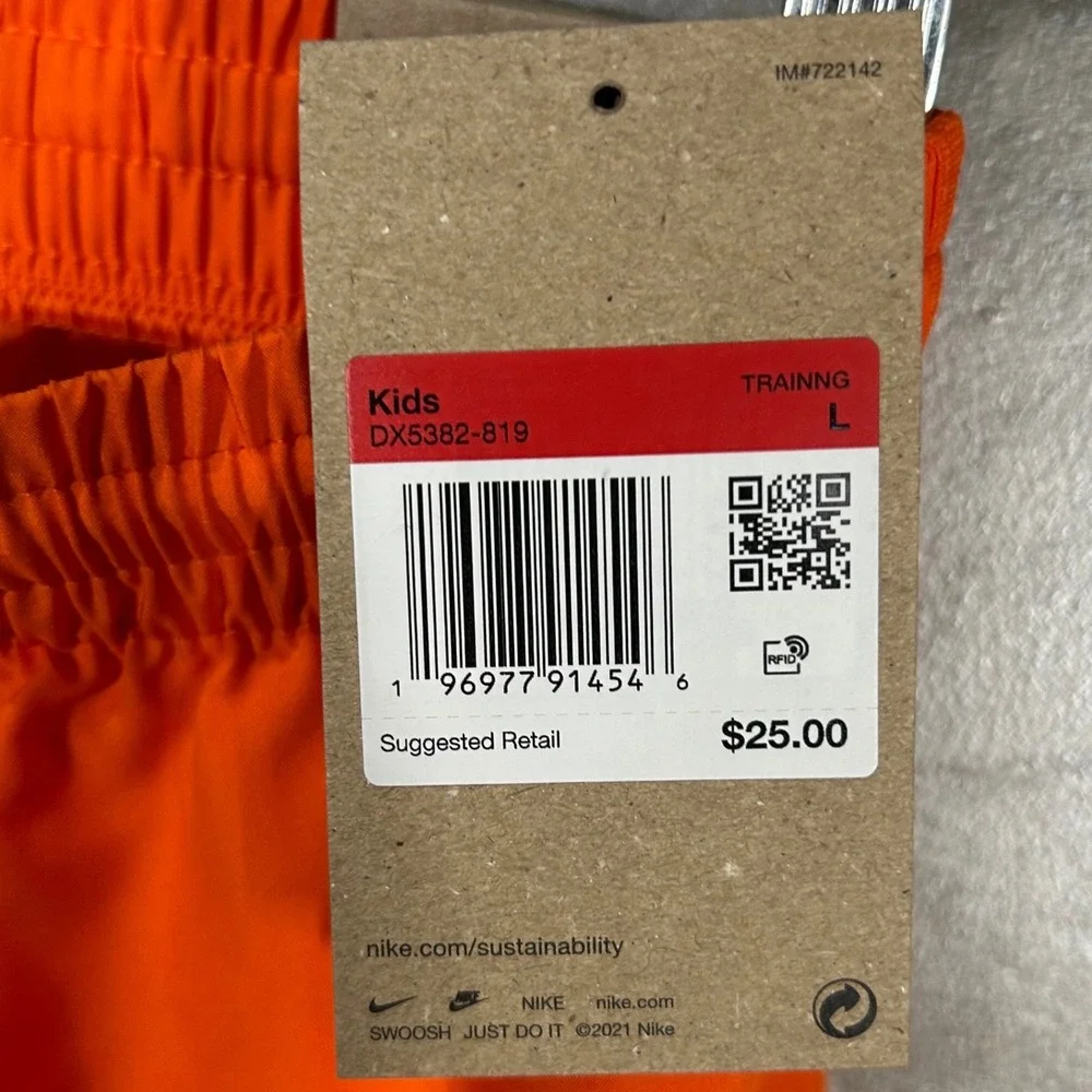 Nike Kids Orange‎ Dri-FIT Training Shorts Size Large Basketball Shorts Brand New